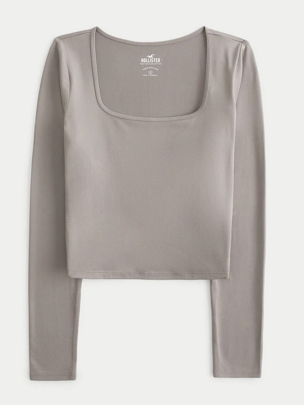Hollister Women's Long Sleeve Crop Top. Taupe. S. Basic. Layering. 90’s.